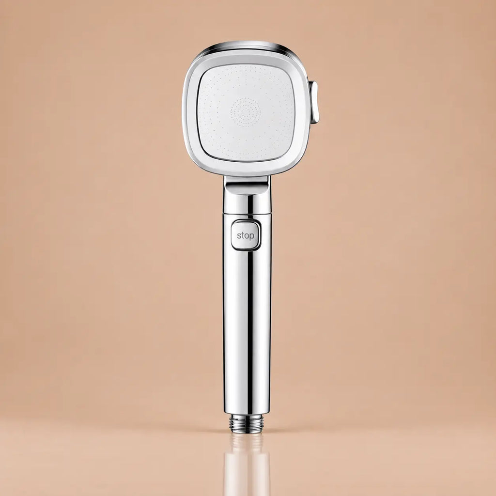 Pommeau de Douche Carré 3 Modes Bouton Stop – Argent