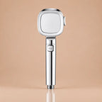 Pommeau de Douche Carré 3 Modes Bouton Stop – Argent