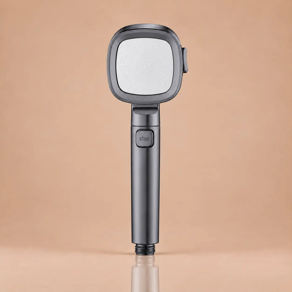 Pommeau de Douche Carré 3 Modes Bouton Stop – Gris