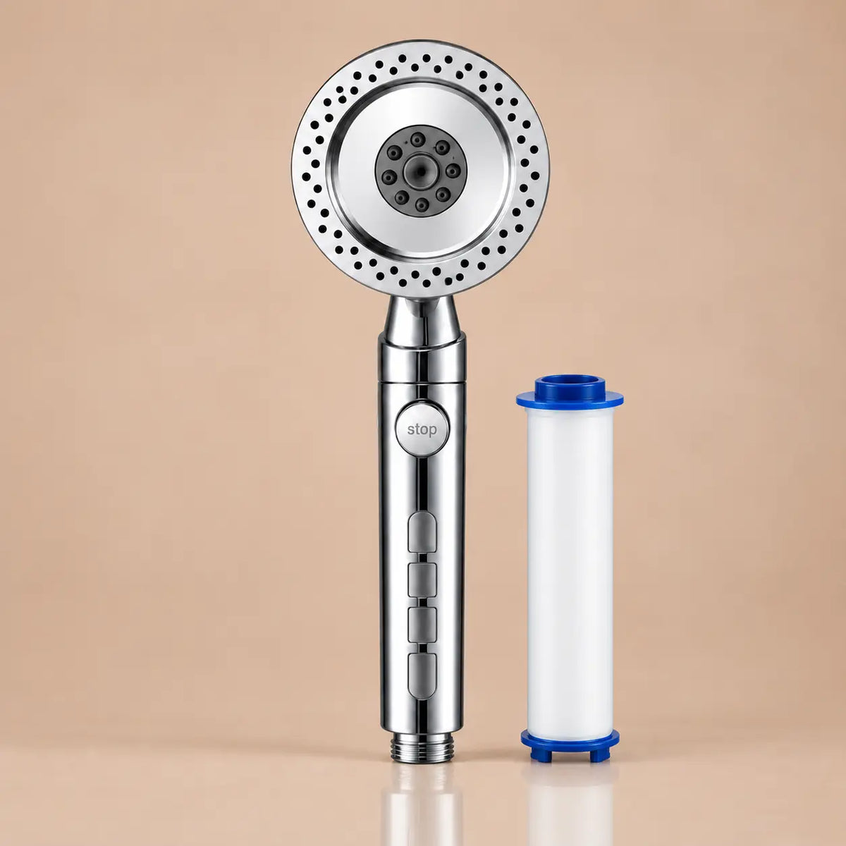 Pommeau de Douche Filtrant 5 Modes – Bouton Stop – Argent